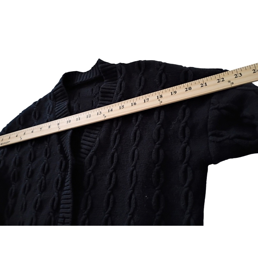 VISTA-Wool Blnd Black Cable Knit Btn Front V Neck Cardigan Sweater Alice Turtle - Picture 7 of 10